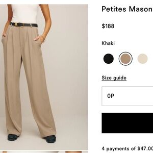 Reformation Khaki Wide-Leg Pleated Trousers